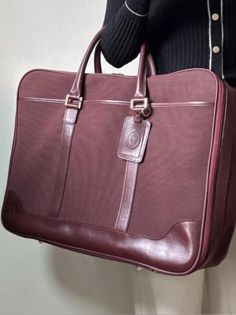 🛍️Dior Authentic (With COA) 1970s Burgandy Leather-Trim 48 Hour Travel Bag